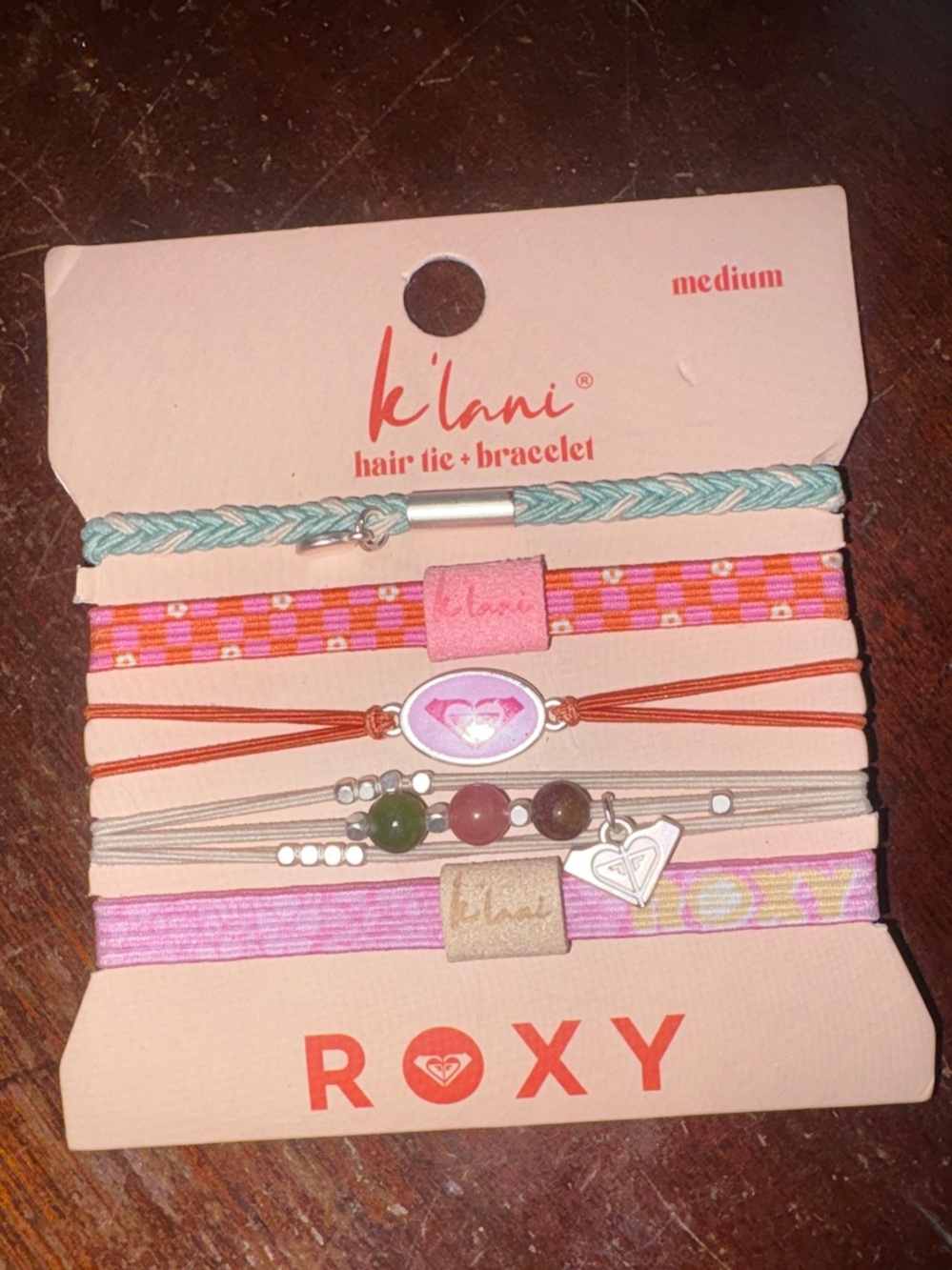 Roxy Pastel Pink, Coral & Teal Hair Tie and Bracelet Set